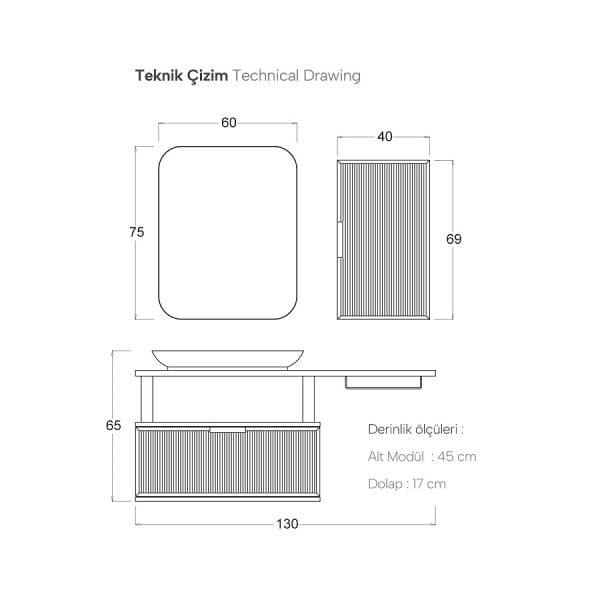 Shower Prestij 130 cm Siyah-Legnano Banyo Dolabı