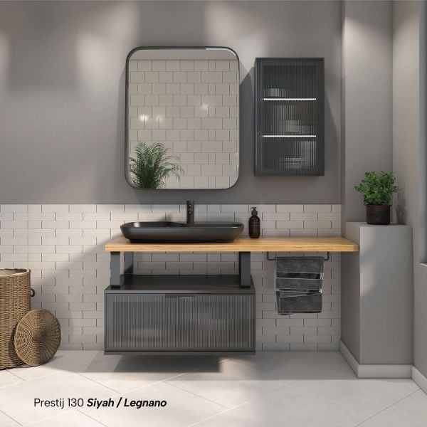 Shower Prestij 130 cm Siyah-Legnano Banyo Dolabı