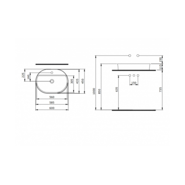 BOCCHI Sottile Slim Line Oval Lavabo 60 cm, Mat Somon