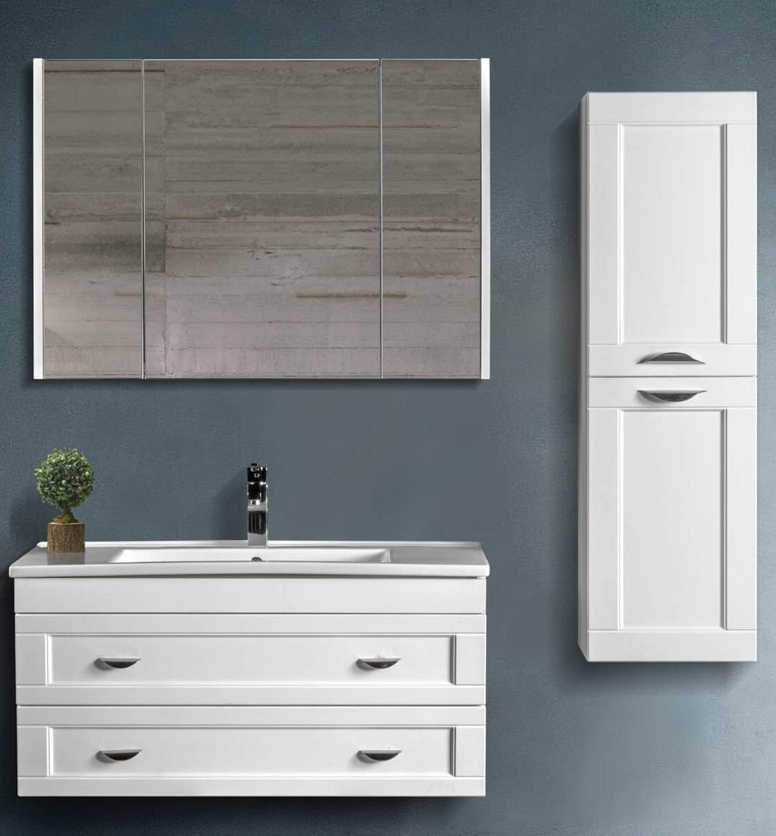 Bagnora Çeşme 100 cm Mdf Banyo Dolabı Beyaz