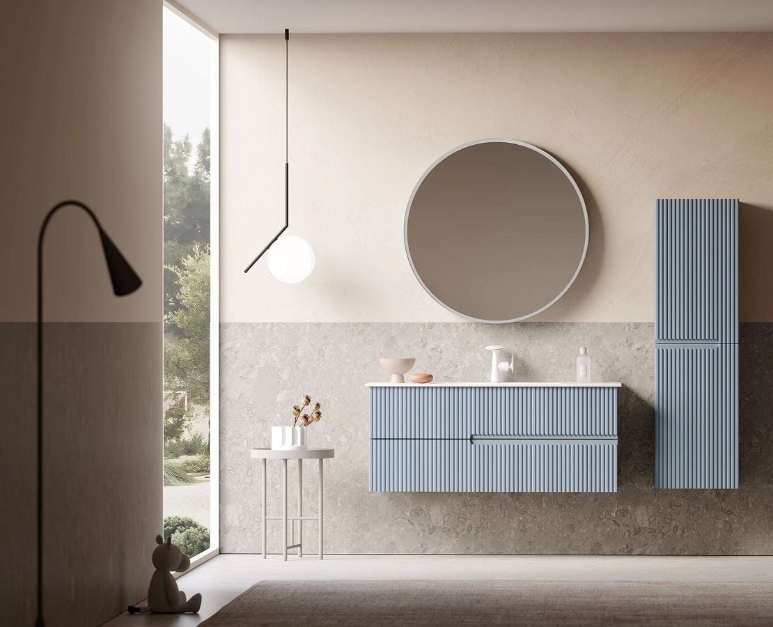 Orka Moonlight 120 cm Mat Açık Mavi Banyo Dolabı