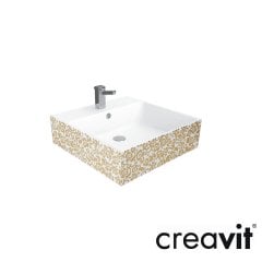 CREAVİT Next Çiçek Altın Dekorlu 50x50 cm Lavabo