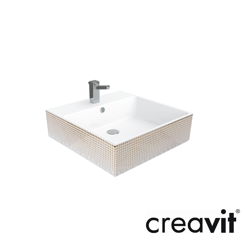 CREAVİT Next Nokta Altın Dekorlu 50x50 cm Lavabo