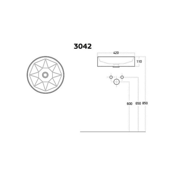 Lucco Diamente 42 cm Tezgah Üstü Lavabo Parlak Siyah