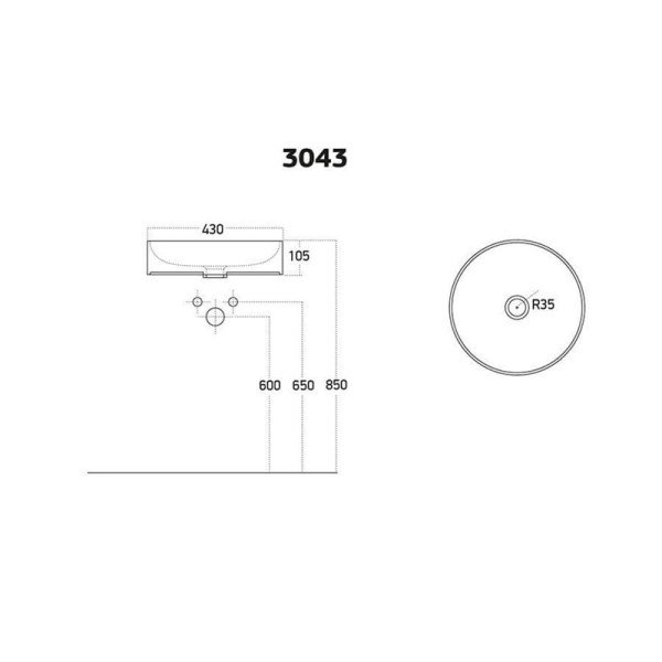 Lucco Lucente 43 cm Tezgah Üstü Lavabo Antrasit Gri