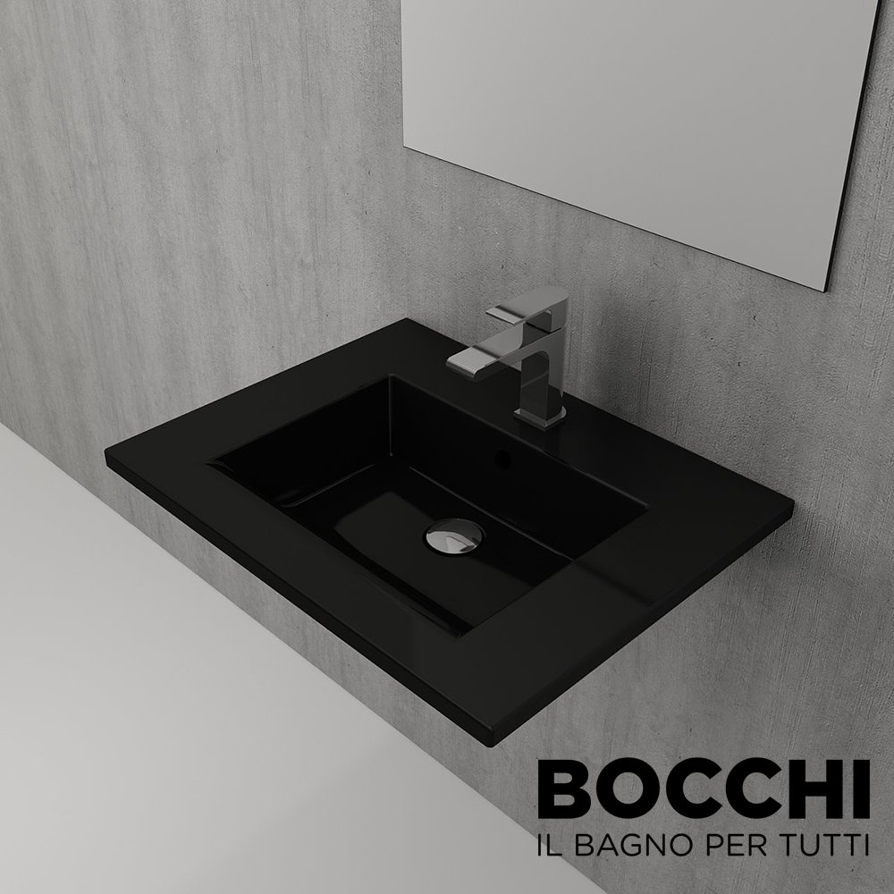 BOCCHI Milano Etajerli Lavabo 60 cm Parlak Siyah