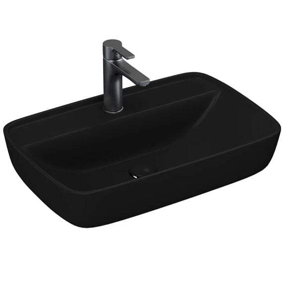 Lucco Vero 60 cm Tezgah Üstü Lavabo Mat Siyah