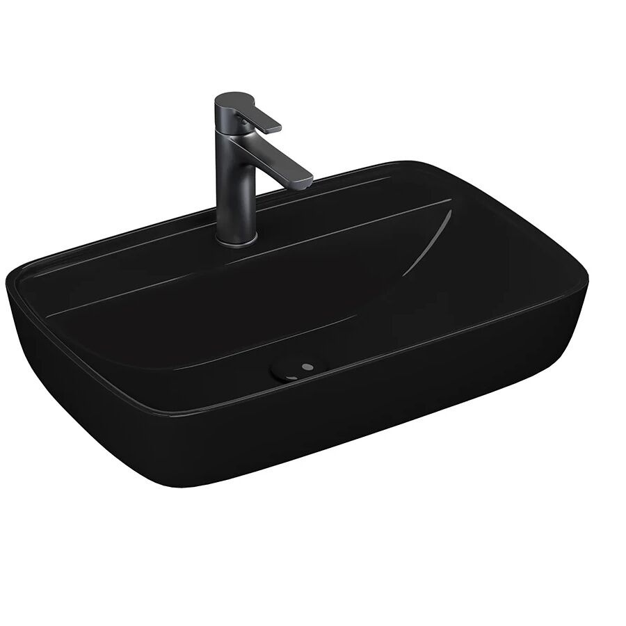 Lucco Vero 60 cm Tezgah Üstü Lavabo Parlak Siyah