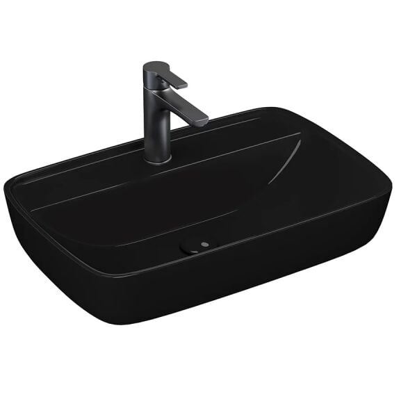 Lucco Vero 60 cm Tezgah Üstü Lavabo Parlak Siyah