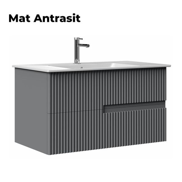 Orka Moonlight 90 cm Mat Antrasit Banyo Dolabı
