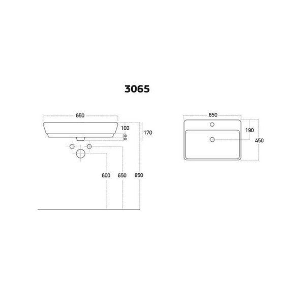 Lucco Mita 65 cm Tezgah Üstü Lavabo Parlak Siyah