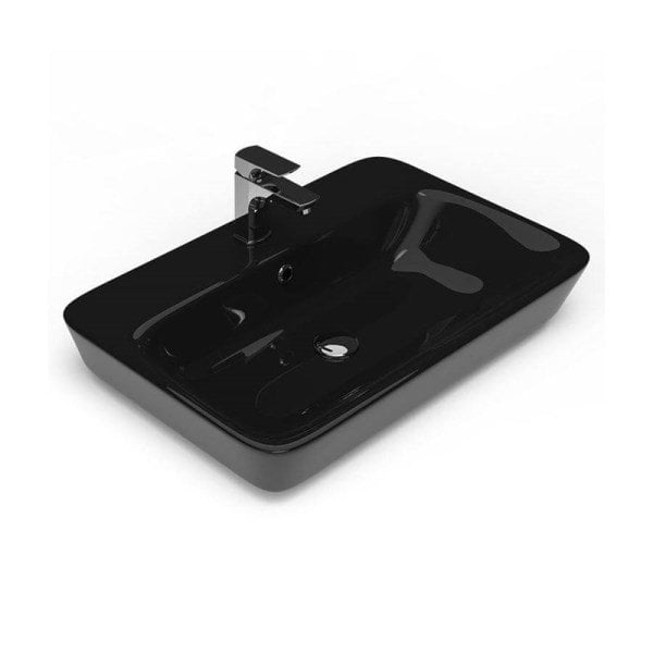 Lucco Mita 65 cm Tezgah Üstü Lavabo Parlak Siyah