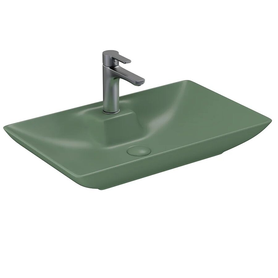 Lucco Perla 65 cm Tezgah Üstü Lavabo Mat Yeşil
