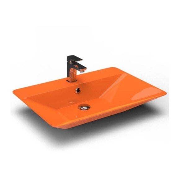 Lucco Teodora 65 cm Tezgah Üstü Lavabo Parlak Turuncu