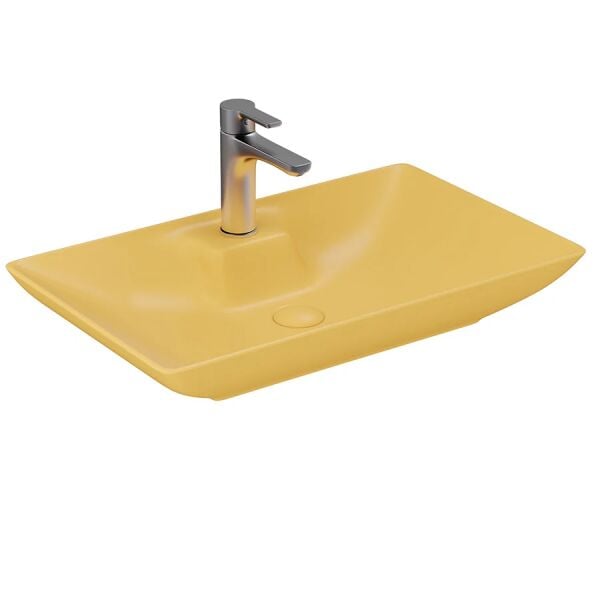 Lucco Perla 65 cm Tezgah Üstü Lavabo Mat Hardal Sarı