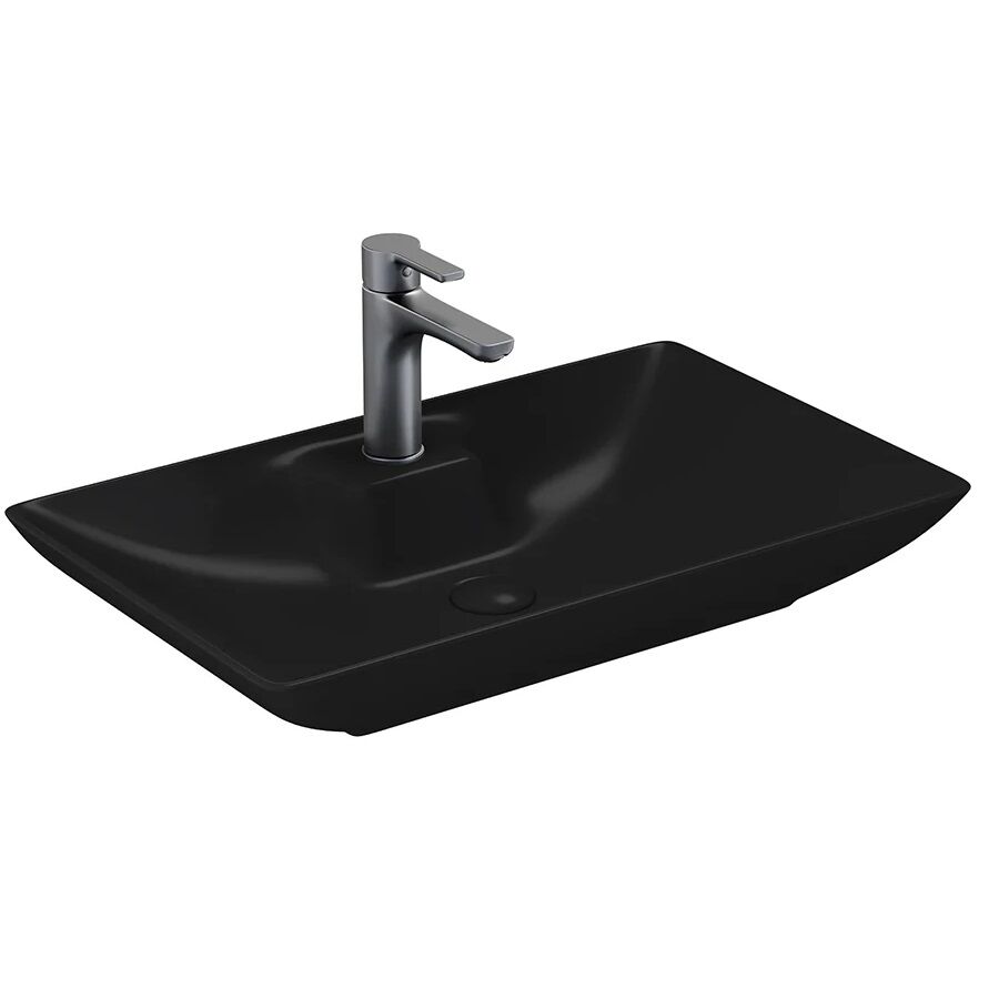 Lucco Perla 65 cm Tezgah Üstü Lavabo Mat Siyah