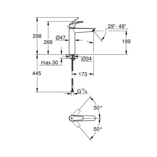 Grohe Eurosmart Tezgah Üstü Lavabo Bataryası