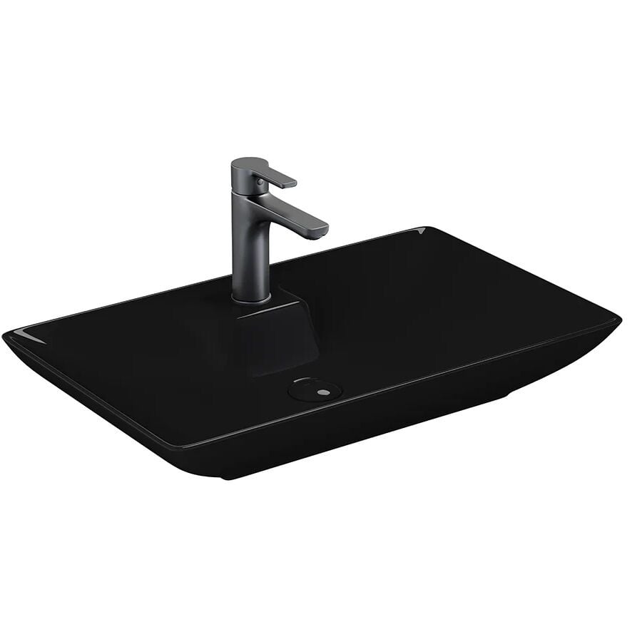 Lucco Perla 65 cm Tezgah Üstü Lavabo Parlak Siyah