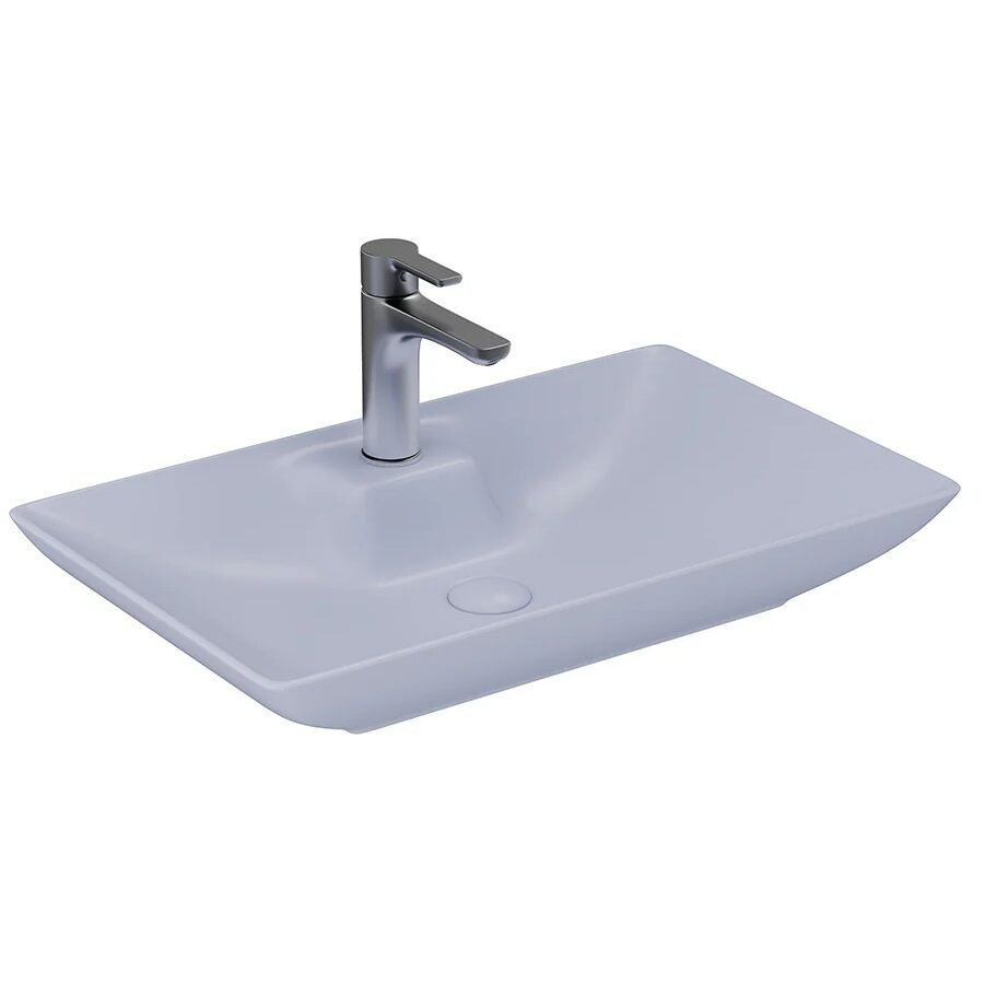 Lucco Perla 65 cm Tezgah Üstü Lavabo Mat Buz Mavi