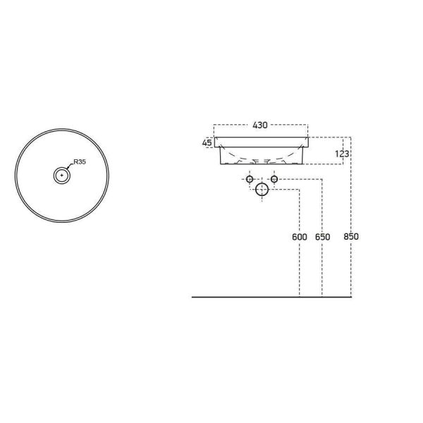 Lucco Laura 43 cm Tezgah Üstü Lavabo Parlak Siyah