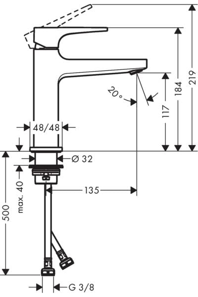 Hansgrohe Metropol Tek kollu lavabo bataryası 110 çubuk volan