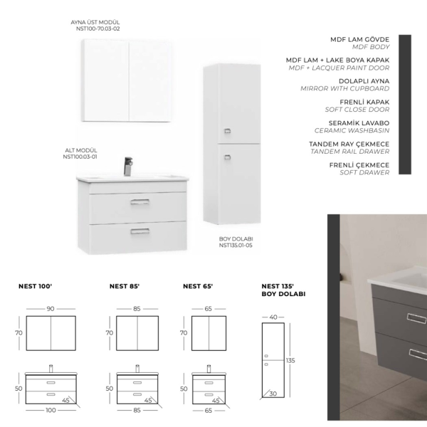 Belinza Nest 85 cm Banyo Dolabı Antrasit