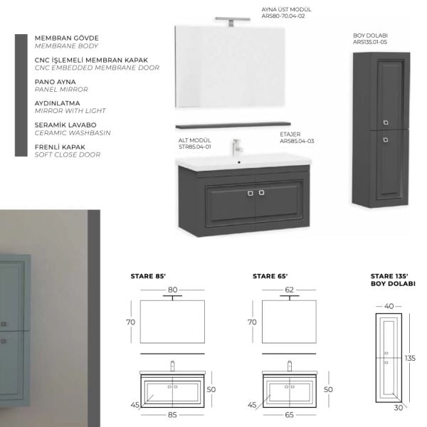 Belinza Stare 85 cm Banyo Dolabı Kaya Gri