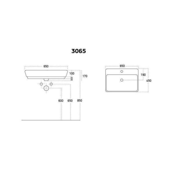 Lucco Mita 65 cm Tezgah Üstü Lavabo Mat Siyah