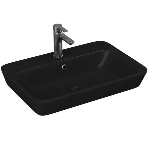 Lucco Mita 65 cm Tezgah Üstü Lavabo Mat Siyah