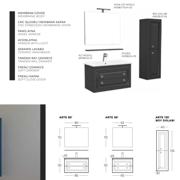 Belinza Arte 85 cm Banyo Dolabı Beyaz