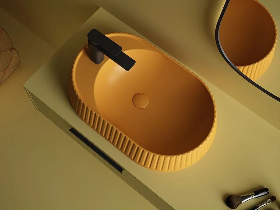 Lucco Pier 65 cm Tezgah Üstü Lavabo Mat Hardal Sarı