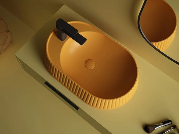 Lucco Pier 65 cm Tezgah Üstü Lavabo Mat Hardal Sarı