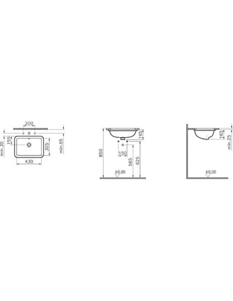 VitrA S20 43 cm Tezgah Altı Lavabo
