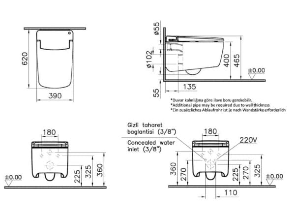 Vitra V-Care Rim-Ex Kanalsız Akıllı Prime  Asma Klozet