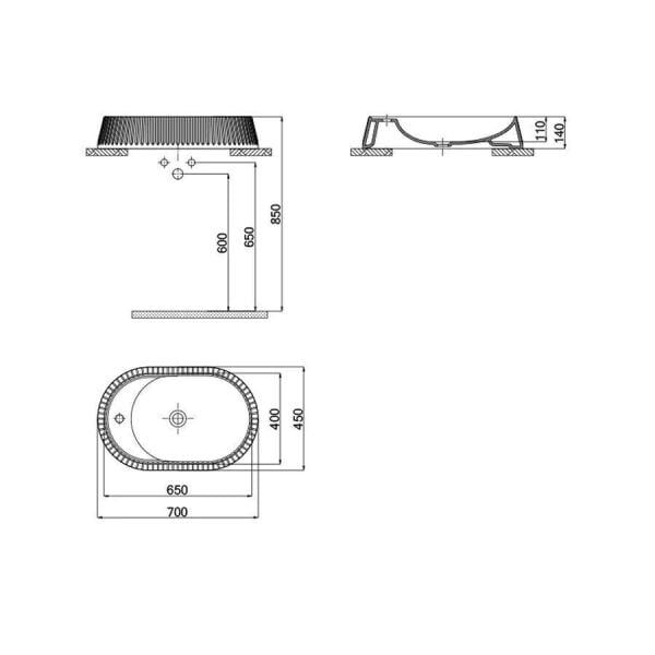 Lucco Pier 65 cm Tezgah Üstü Lavabo Mat Buz Mavi