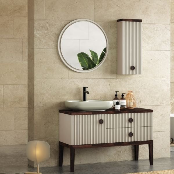 Fym Olina Banyo Dolabı 110 Cm Masif Ceviz-Sahra