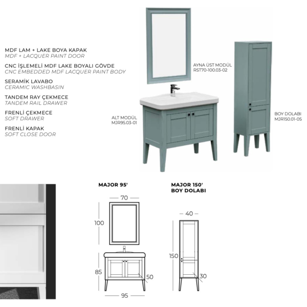 Belinza Major 95 cm Banyo Dolabı Royal Yeşil