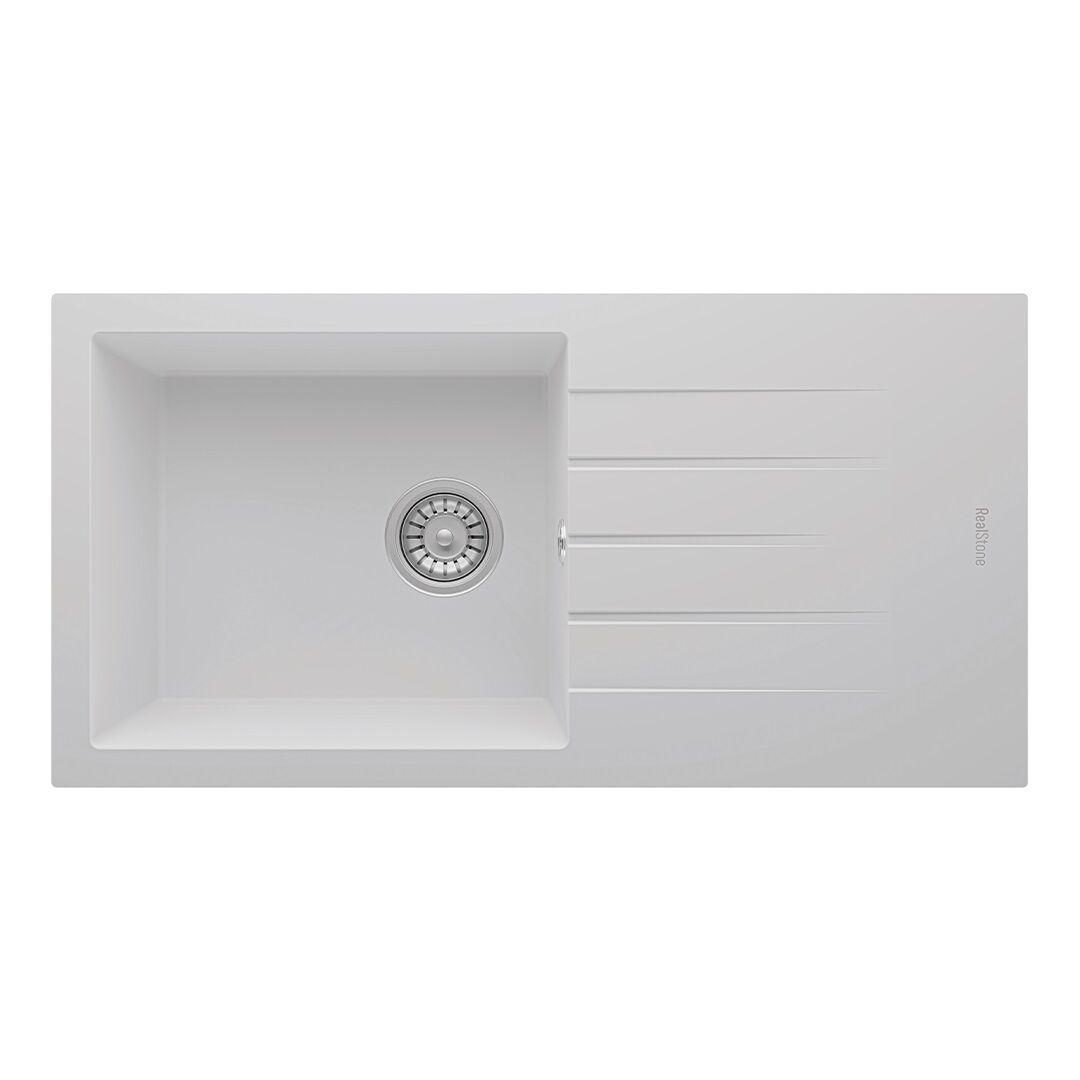 RealStone Assos 86 XL Tek Gözlü Damlalıklı Granit Eviye Beyaz