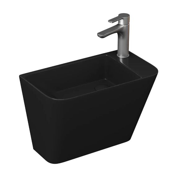 Lucco Primo 50 cm Mini Monoblok Lavabo, Parlak Siyah