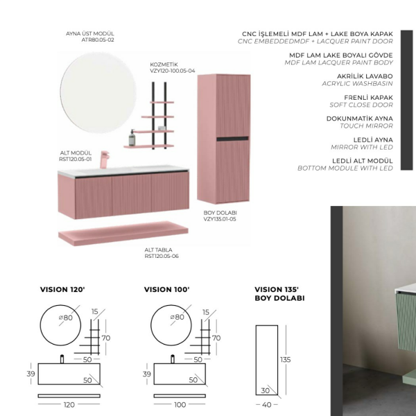Belinza Vision 100 cm Banyo Dolabı Pudra