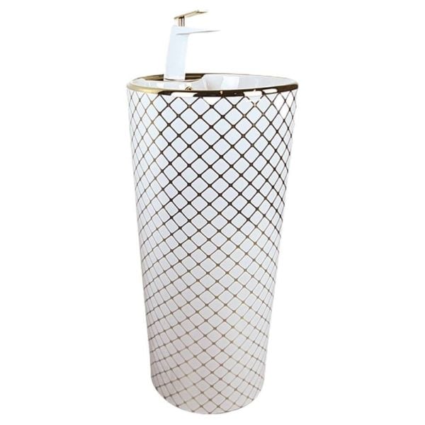 Pure Beyaz-Altın Desenli Monoblok Lavabo, 42nx85h