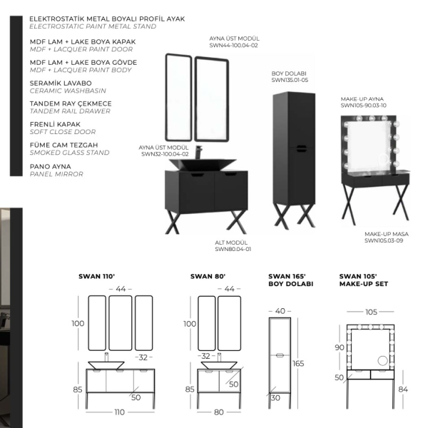 Belinza Swan 110 cm Banyo Dolabı Siyah