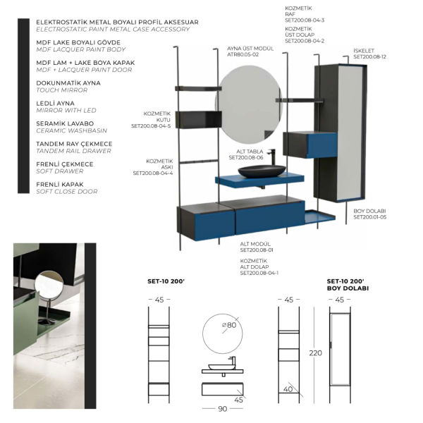 Belinza Set-10 180 cm Banyo Dolabı Gece Mavisi