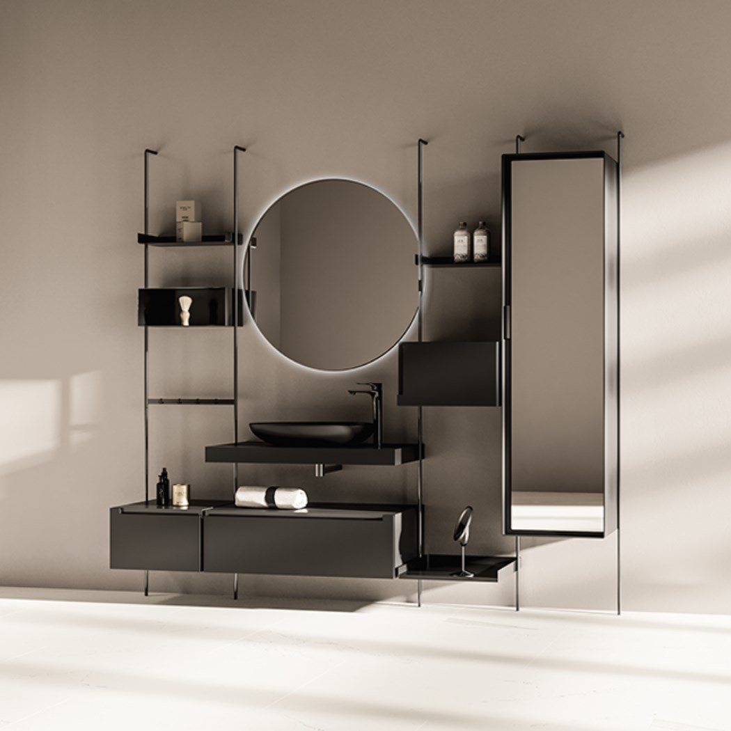 Belinza Set-10 180 cm Banyo Dolabı Mat Siyah