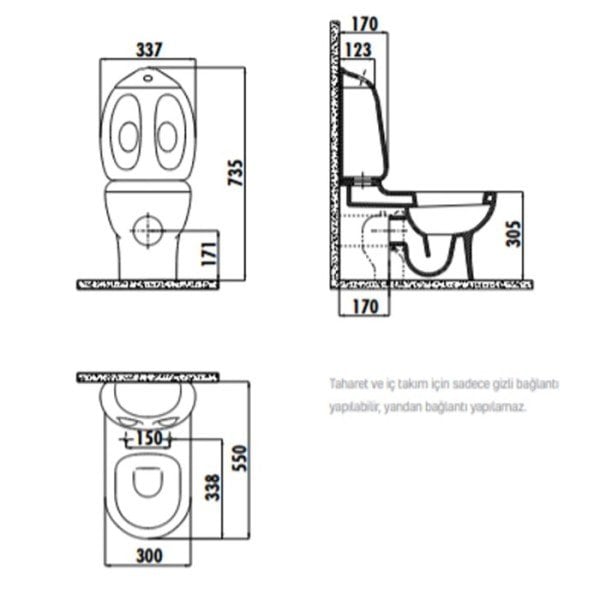 CREAVİT Ducky Duvara Dayalı Klozet Rezervuar, Mavi