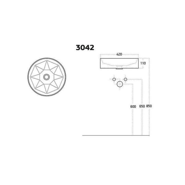 Lucco Diamente 42 cm Tezgah Üstü Lavabo Mat Buz Mavi