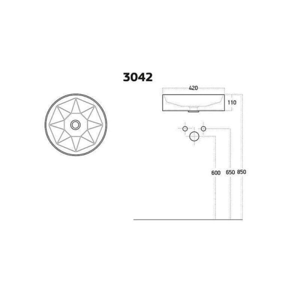 Lucco Diamente 42 cm Tezgah Üstü Lavabo Mat Siyah