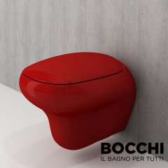 BOCCHI Fenice Asma klozet, Parlak Kırmızı Yavaş Kapanan Klozet Kapağı