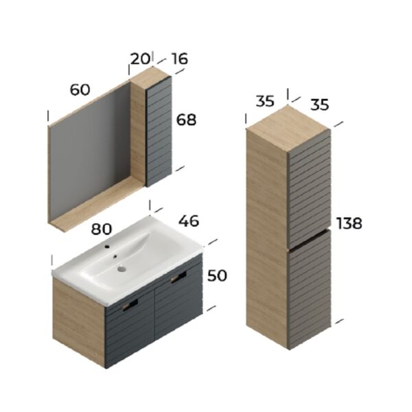 Smart Vega 80 cm Sütlü Kahve Banyo Dolabı