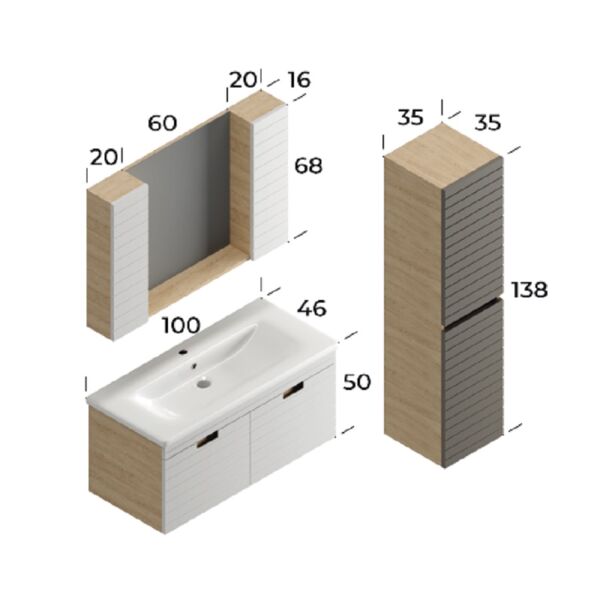 Smart Vega 100 cm Beyaz Banyo Dolabı